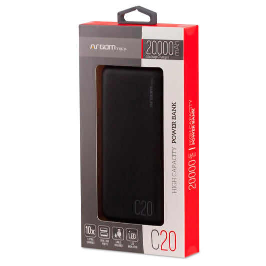 Power Bank 20,000 mAh ARGON – Carga Rápida y Energía Duradera