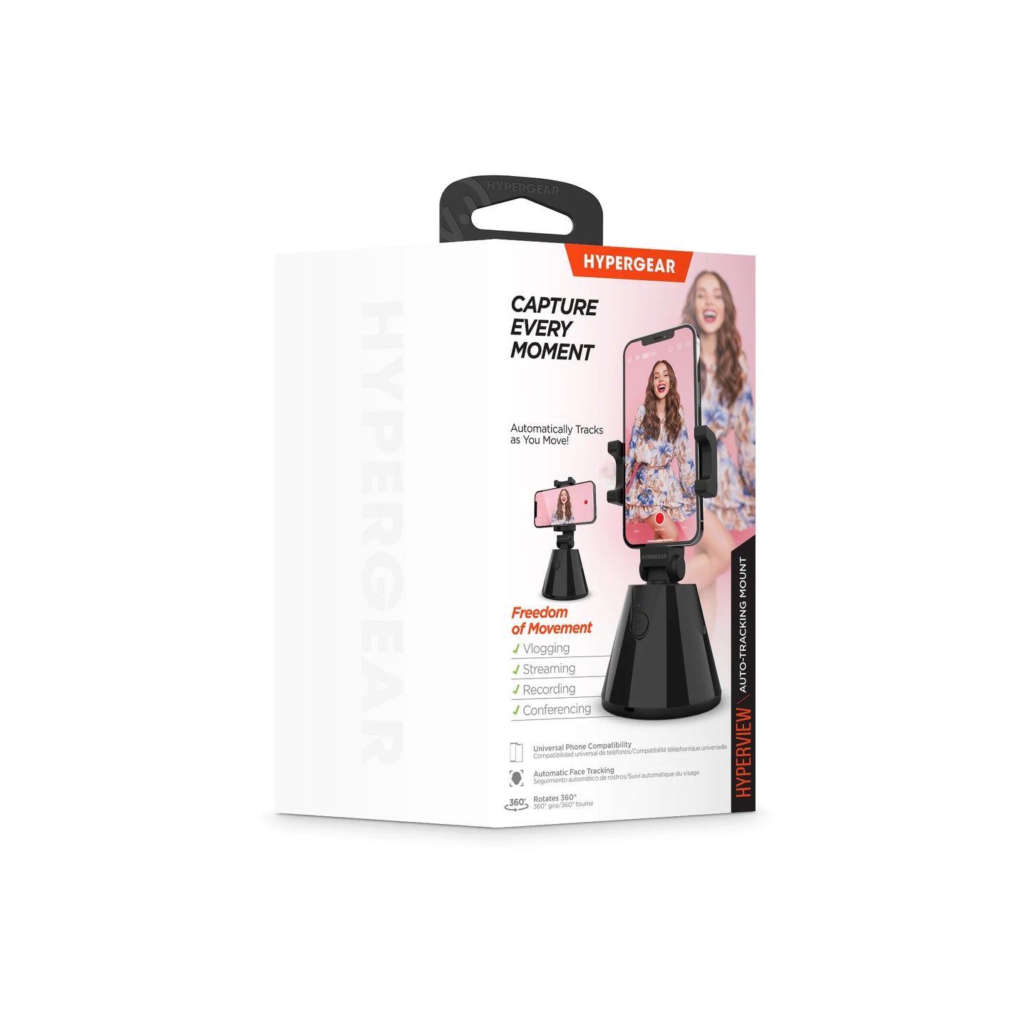 HyperGear HyperView Auto-Tracking Phone Mount – 360° Rotation, Face Tracking, Portrait & Landscape, Bluetooth App Control