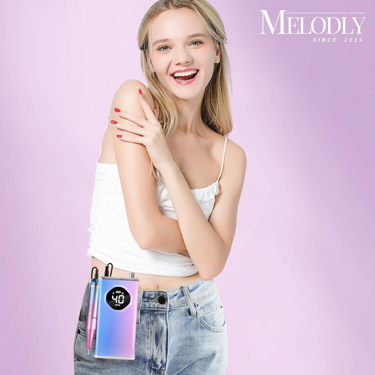 Electric Nail Drill File Professional 40000 RPM, Rechargeable Electric Nail File Machine Kit for Acrylic Gel Nails Polishing Removing, Portable Cordless Efile with Gold Bits Kit at Salon Home