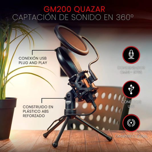 Micrófono Redragon Quasar 2 GM200 USB – Streaming Plug & Play con Trípode