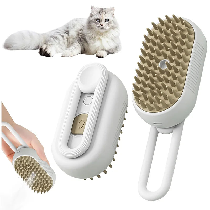 3-in-1 Pet Grooming Brush – Electric Dog & Cat Hair Brush with Steam Spray, Massage Comb & Hair Removal, Anti-Static & Anti-Flying Fur Design