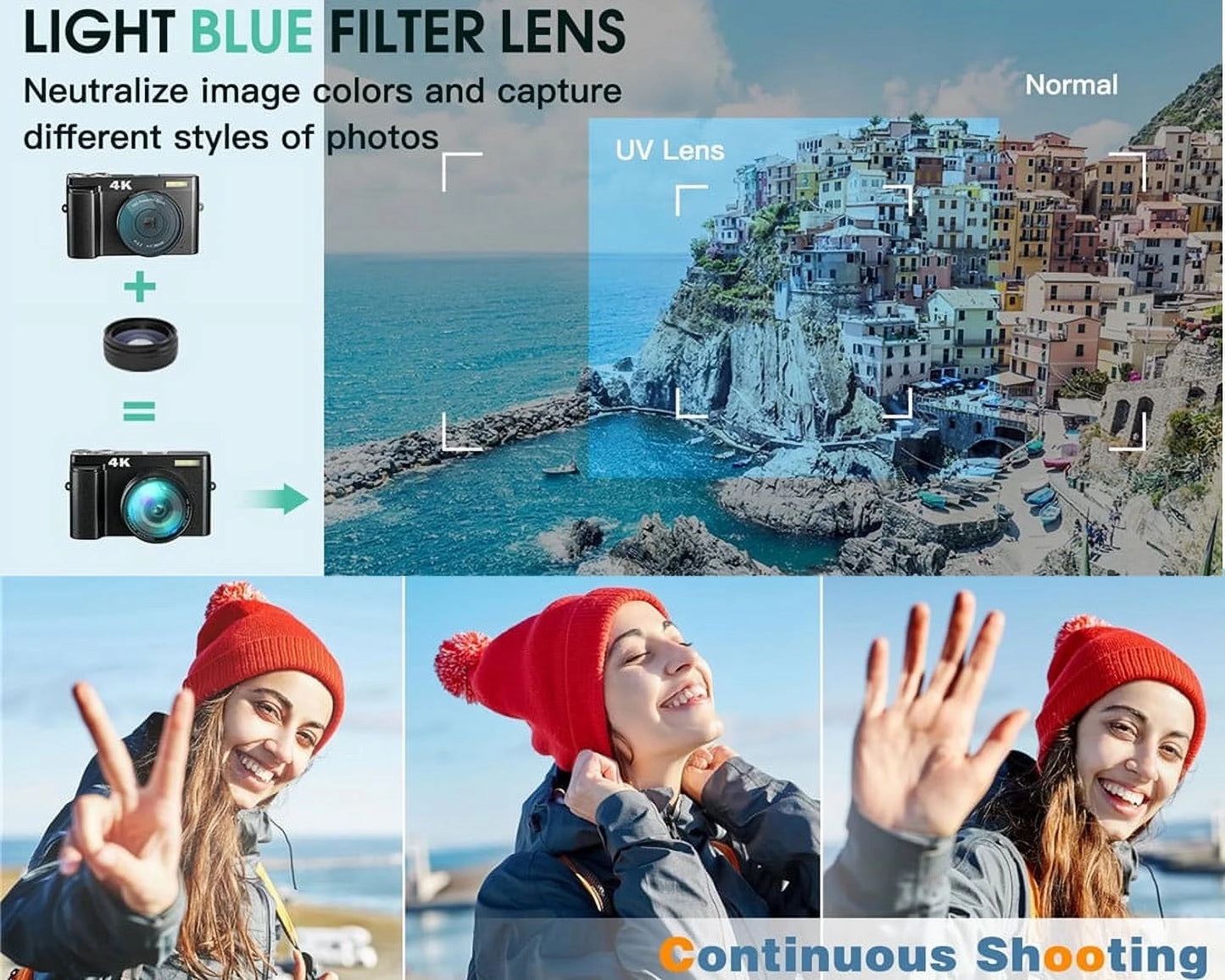 4K Vlogging Camera with Flip Screen – 48MP Digital Camera for Photography & YouTube, Autofocus, 16X Zoom, Compact Video Camera with 32GB SD Card Included