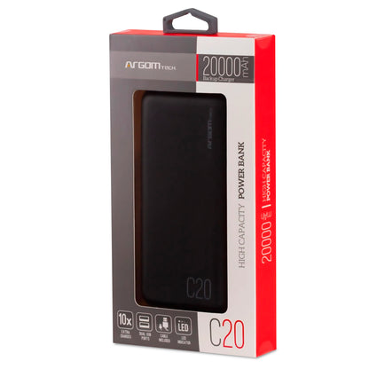 Power Bank 20,000 mAh ARGON – Carga Rápida y Energía Duradera