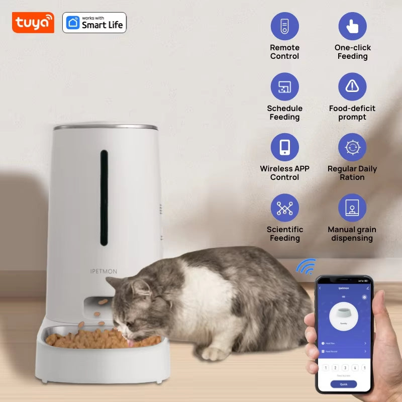 Wi-Fi Smart Automatic Pet Feeder 4L for Cats & Dogs – APP Control, Portion Scheduling, Stainless Steel Bowl, Low Food Alarm, Optional 1080P Camera