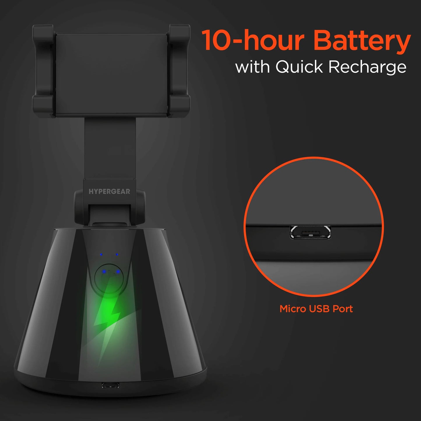 HyperGear HyperView Auto-Tracking Phone Mount – 360° Rotation, Face Tracking, Portrait & Landscape, Bluetooth App Control