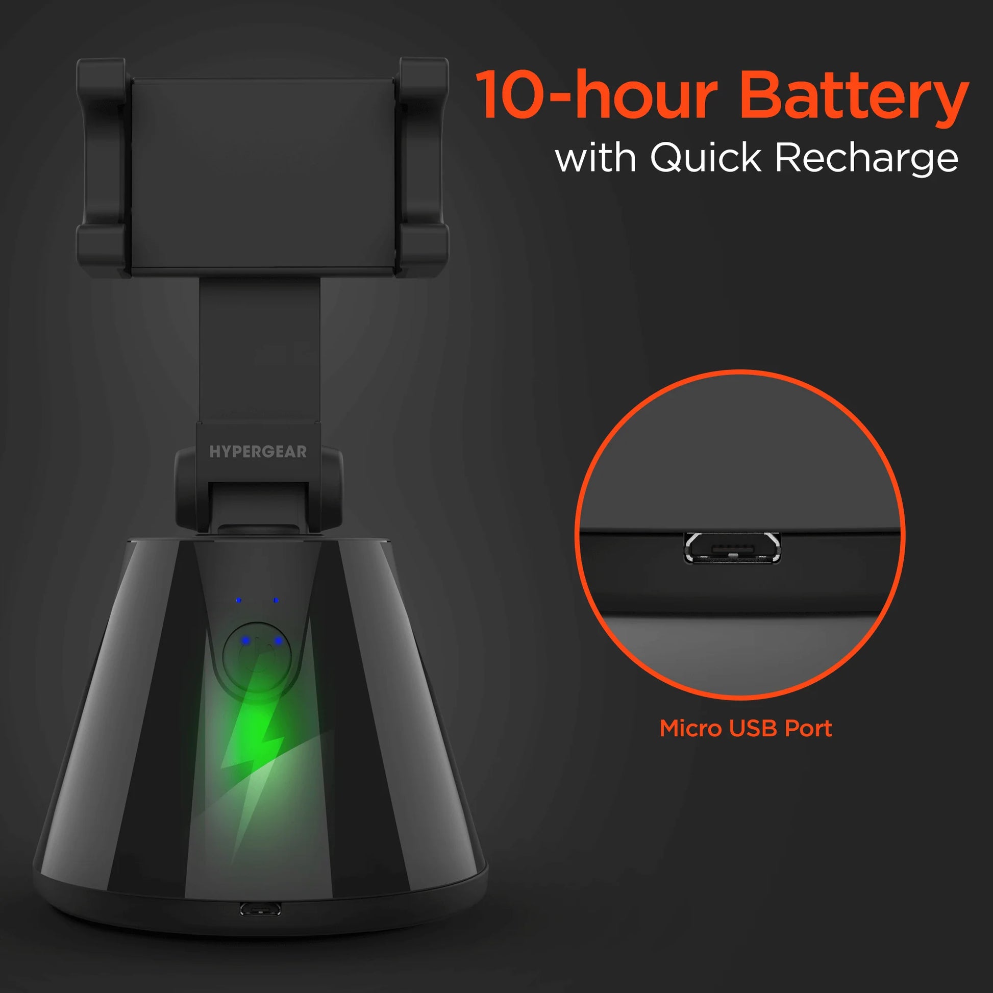 HyperGear HyperView Auto-Tracking Phone Mount – 360° Rotation, Face Tracking, Portrait & Landscape, Bluetooth App Control