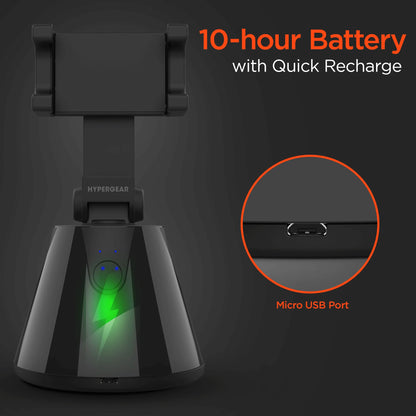 HyperGear HyperView Auto-Tracking Phone Mount – 360° Rotation, Face Tracking, Portrait & Landscape, Bluetooth App Control