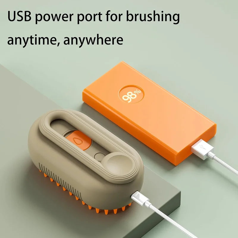 3-in-1 Pet Grooming Brush – Electric Dog & Cat Hair Brush with Steam Spray, Massage Comb & Hair Removal, Anti-Static & Anti-Flying Fur Design