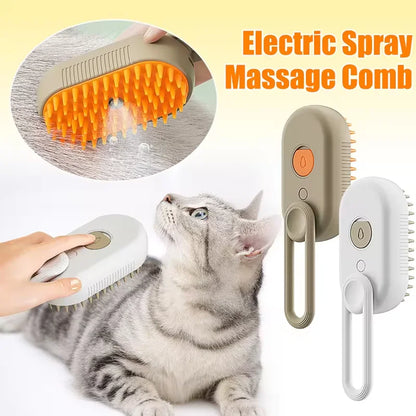 3-in-1 Pet Grooming Brush – Electric Dog & Cat Hair Brush with Steam Spray, Massage Comb & Hair Removal, Anti-Static & Anti-Flying Fur Design