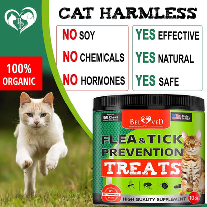 Natural Flea & Tick Prevention Chews for Cats – Salmon Flavor, Vet-Formulated Daily Protection