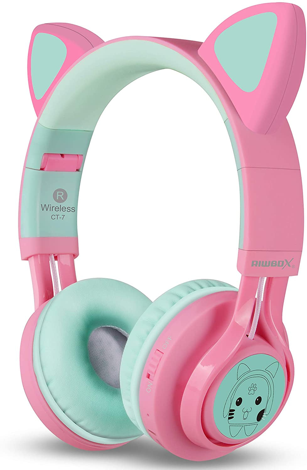 Riwbox CT-7 Kids Wireless Bluetooth Headphones with LED Cat Ears