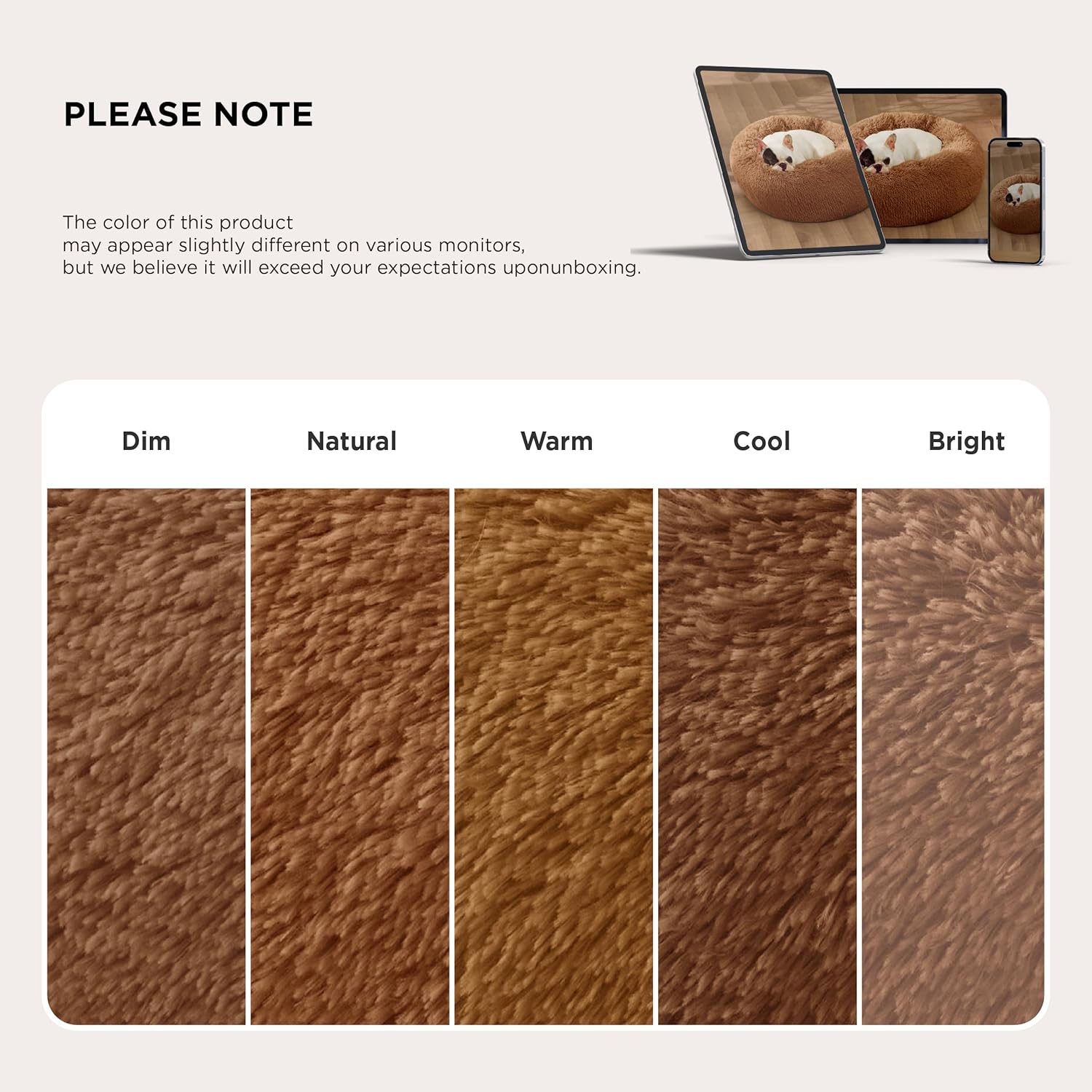 Calming Cat Beds for Indoor Cats - Small Cat Bed Washable 20 Inches, Anti-Slip round Fluffy Plush Faux Fur Pet Bed, Fits up to 15 Lbs Pets, Camel