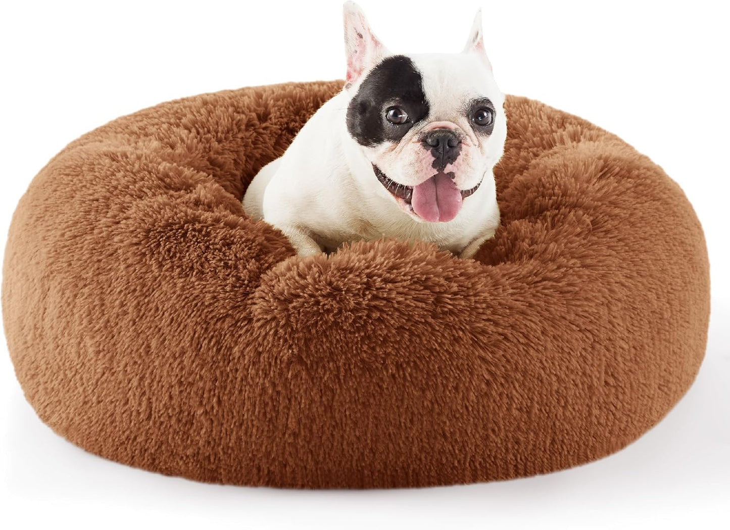 Calming Cat Beds for Indoor Cats - Small Cat Bed Washable 20 Inches, Anti-Slip round Fluffy Plush Faux Fur Pet Bed, Fits up to 15 Lbs Pets, Camel