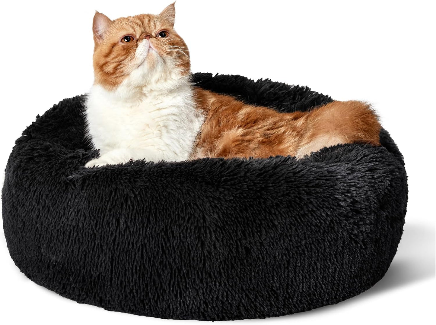 Calming Cat Beds for Indoor Cats - Small Cat Bed Washable 20 Inches, Anti-Slip round Fluffy Plush Faux Fur Pet Bed, Fits up to 15 Lbs Pets, Camel