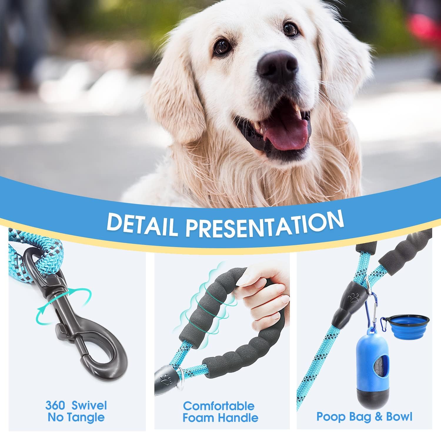 BAAPET Heavy Duty Dog Leash – 2 Pack Medium to Large Dogs with Bonus Accessories