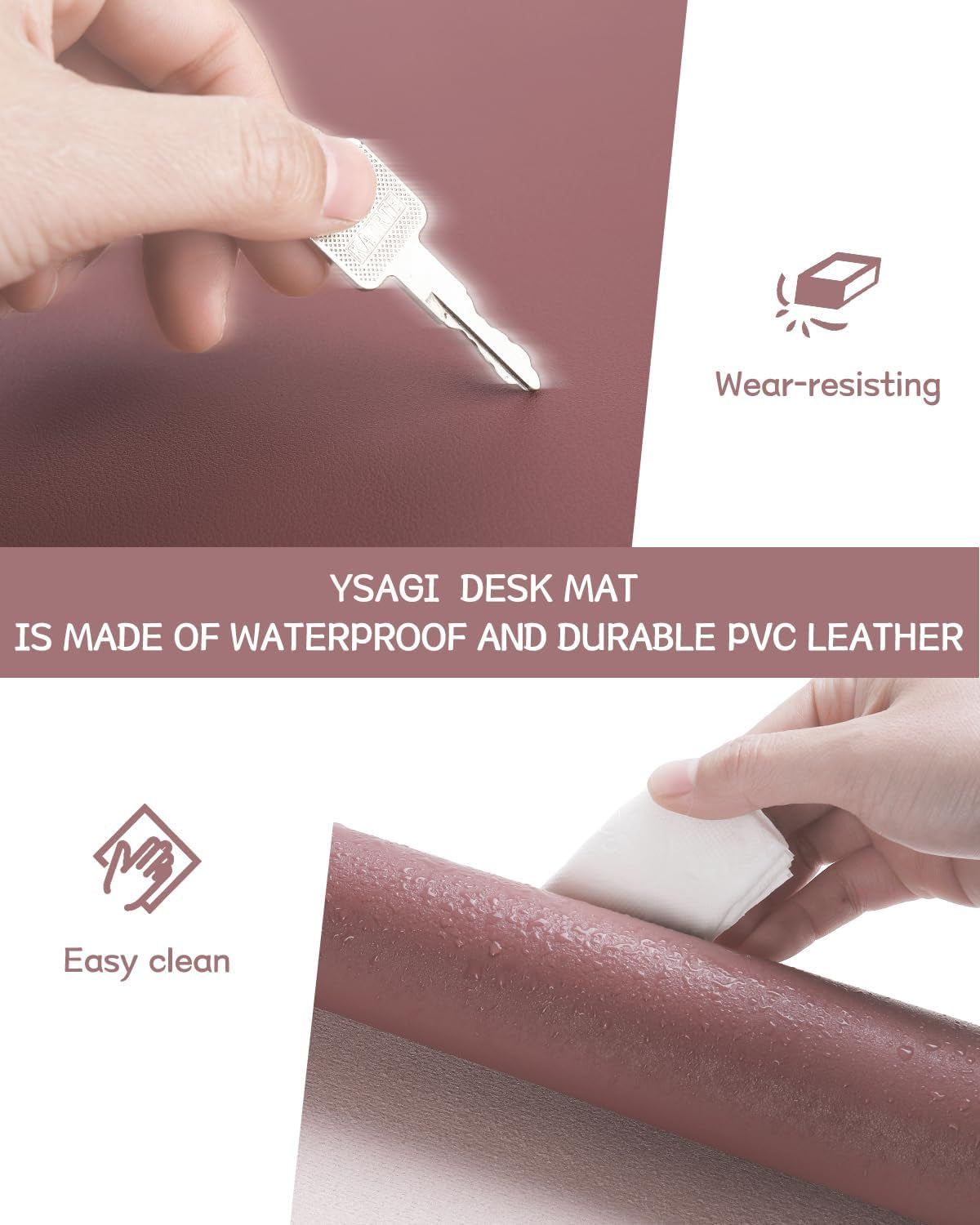 Non-Slip Leather Desk Pad L Size, Waterproof Laptop Computer Desk Keyboard Mat, Table Protector Blotter Mat, Large Mouse Pad for Office/Work/Home/Decor(Dark Pink, 35.4" X 17")