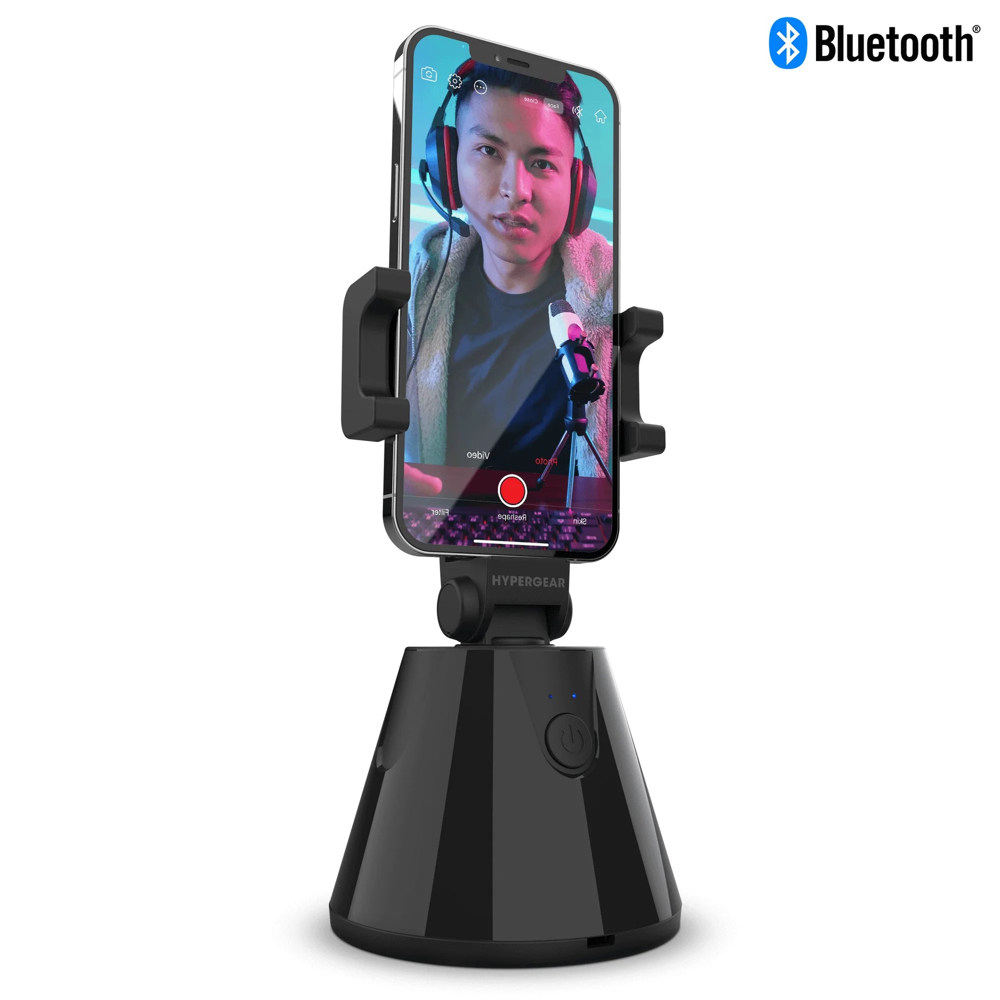 HyperGear HyperView Auto-Tracking Phone Mount – 360° Rotation, Face Tracking, Portrait & Landscape, Bluetooth App Control