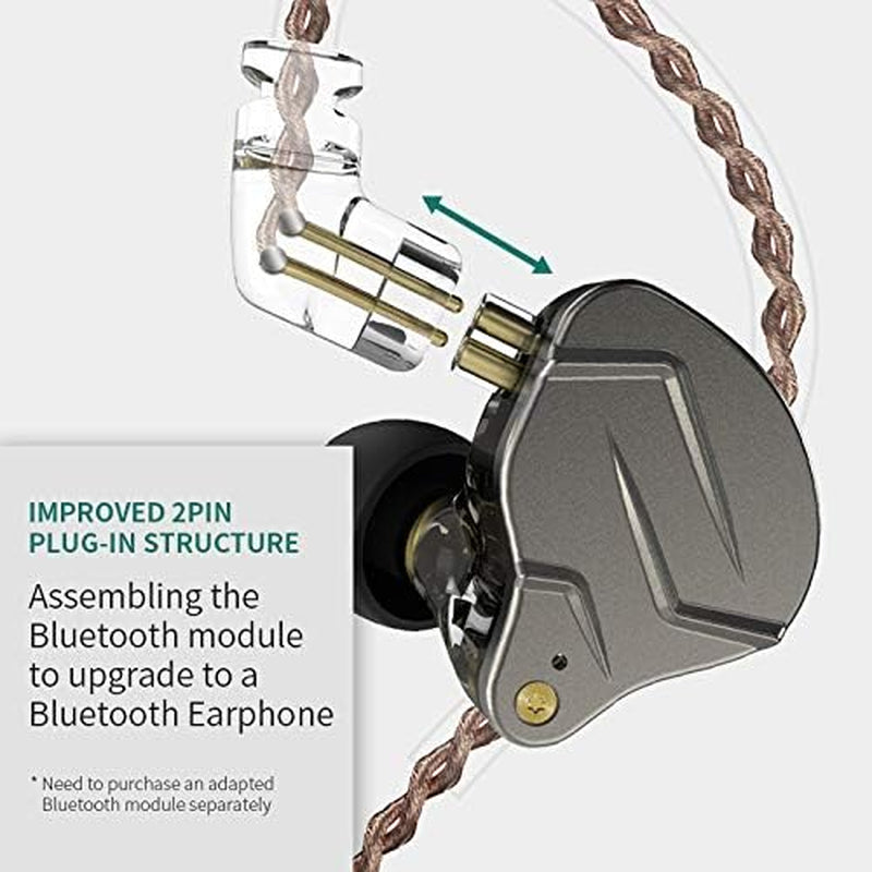 KZ ZSN Pro Hybrid Dual Driver Earphones – 1BA+1DD HiFi In-Ear Monitors with Detachable 2-Pin Cable, Noise Isolation, Zinc Alloy Faceplate (Black, No Mic)