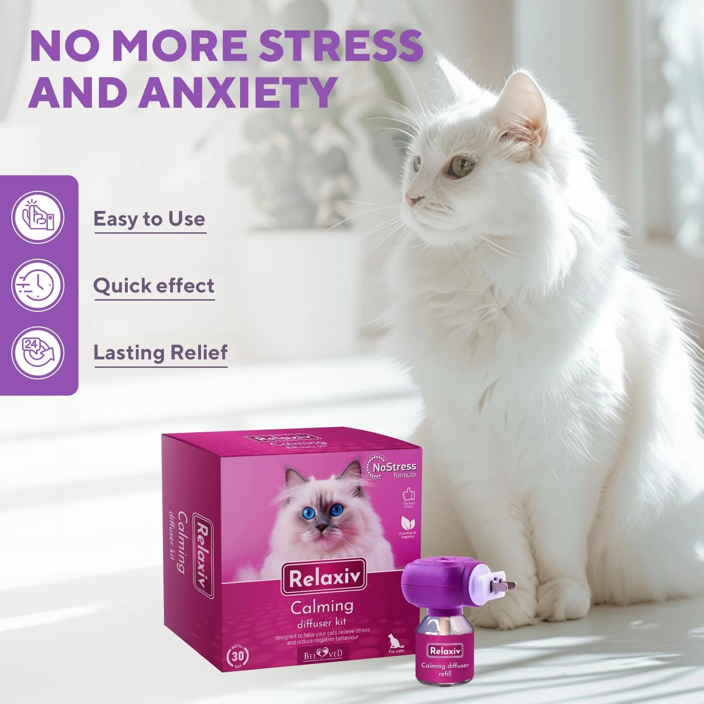 Cat Calming Diffuser Refill & Plug-In – 100% Drug-Free Anti-Stress Formula for Anxiety & Behavior Support