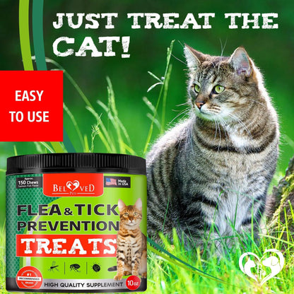 Natural Flea & Tick Prevention Chews for Cats – Salmon Flavor, Vet-Formulated Daily Protection