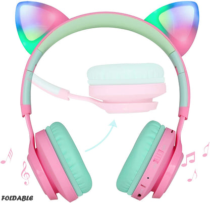 Riwbox CT-7 Kids Wireless Bluetooth Headphones with LED Cat Ears
