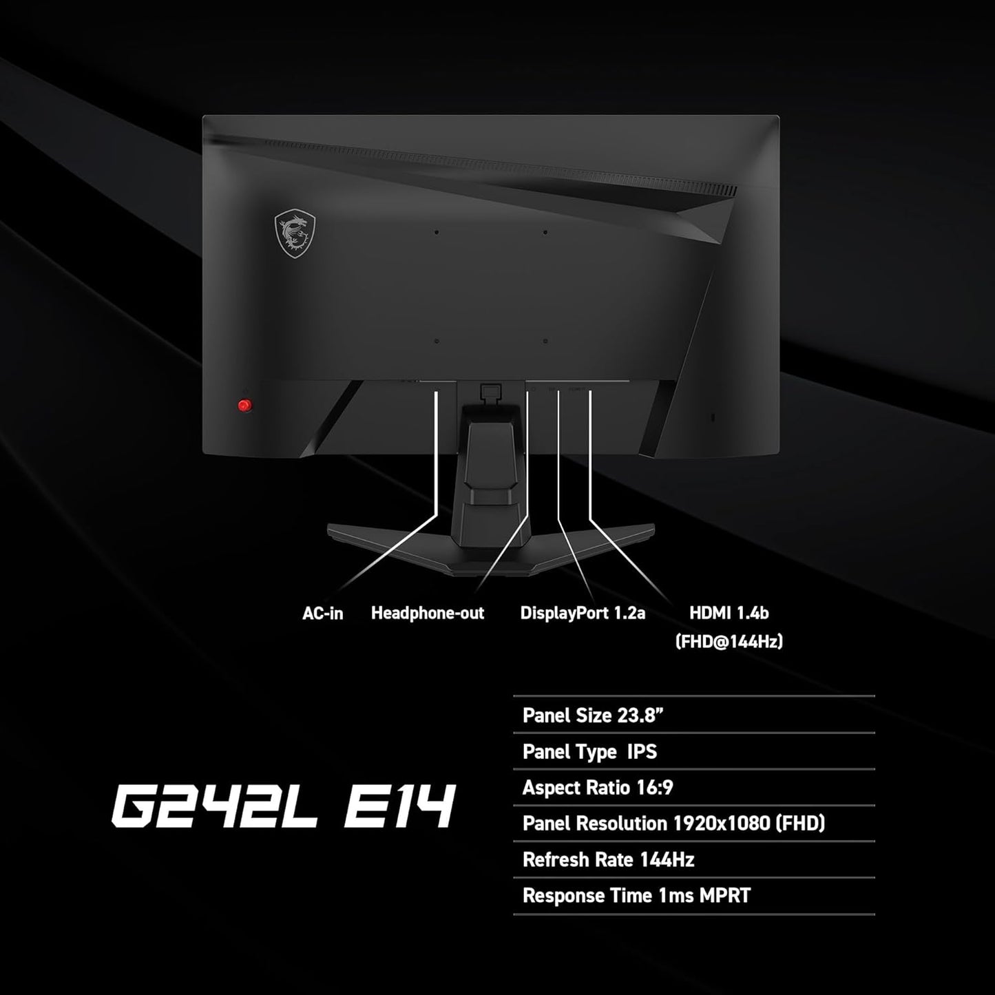 Monitor Gaming MSI G242L E14 24” FHD IPS 144Hz 1ms Adaptive-Synch