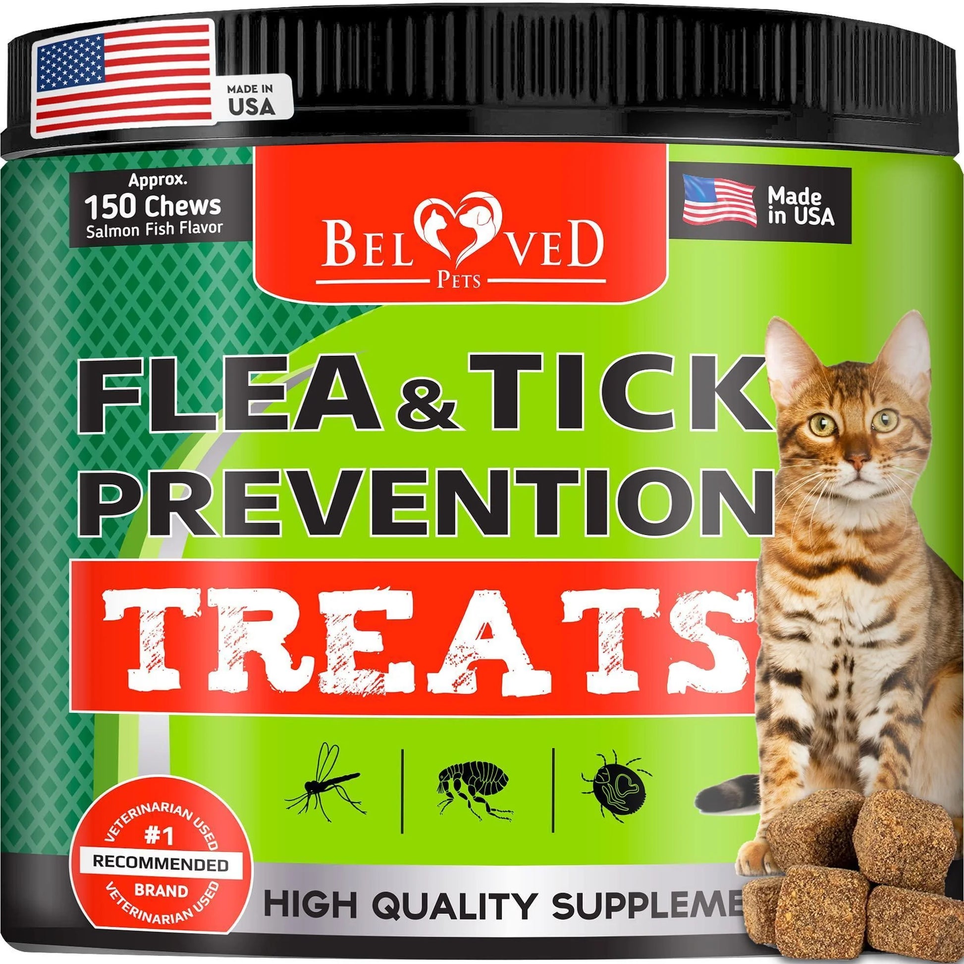 Natural Flea & Tick Prevention Chews for Cats – Salmon Flavor, Vet-Formulated Daily Protection