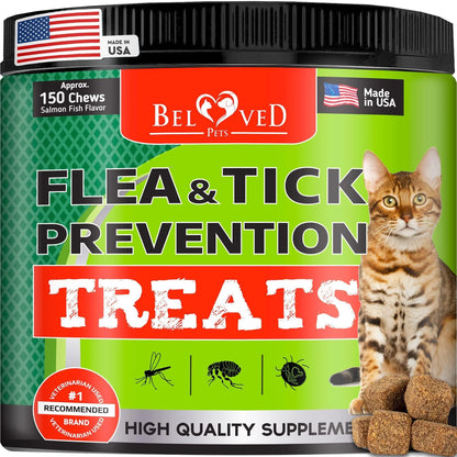 Natural Flea & Tick Prevention Chews for Cats – Salmon Flavor, Vet-Formulated Daily Protection