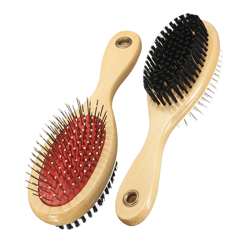 Cepillo Doble Maxcotas para Perros y Gatos – Cerdas Suaves y Mango de Madera