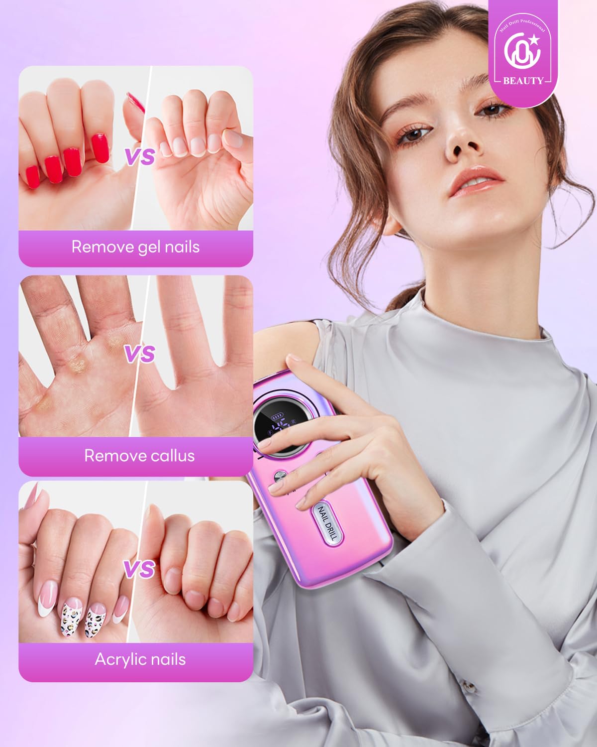 Cordless Nail Drill Professional: 45000 RPM Rechargeable Electric Nail File Kit, Portable & Low Noise for Acrylic, Gel Nails, Manicure & Pedicure - Salon & Home Use