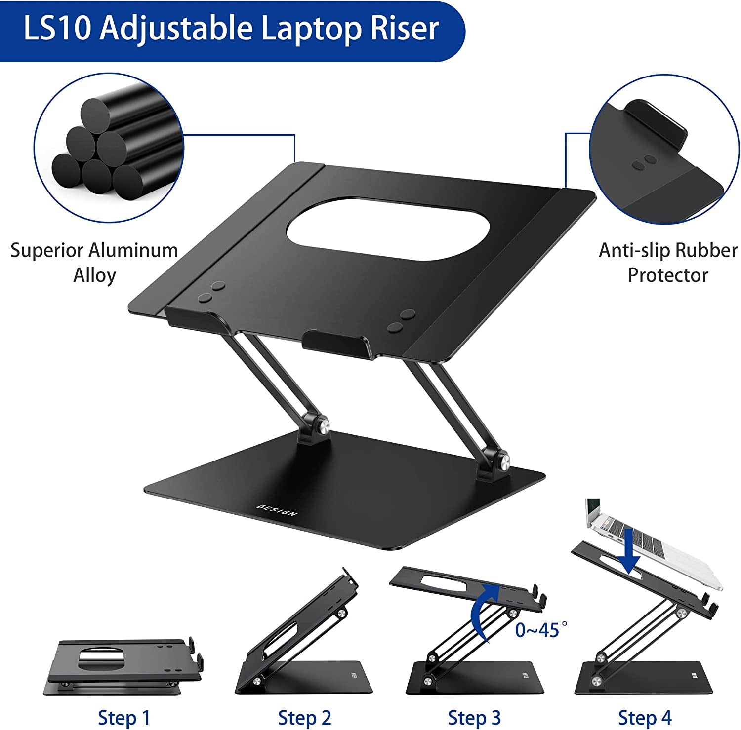 Besign LS10 Adjustable Laptop Stand – Ergonomic, Stable & Portable