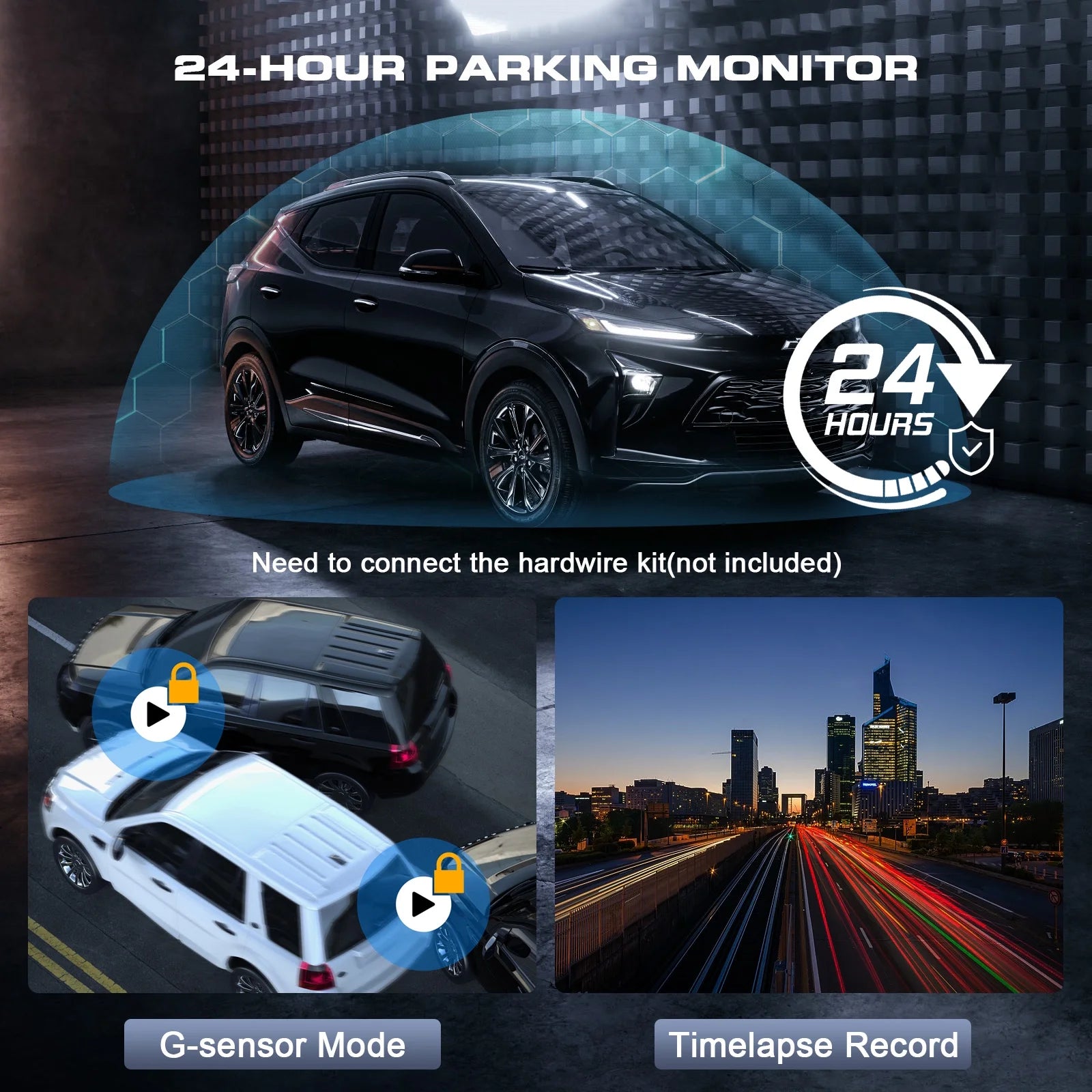 3-Channel 4K Dash Cam with Wi-Fi & GPS – Front, Inside & Rear Car Camera with Night Vision, 3.16” IPS Touchscreen, 24H Parking Mode, WDR, Type-C, Backup Camera & 64GB SD Card Included