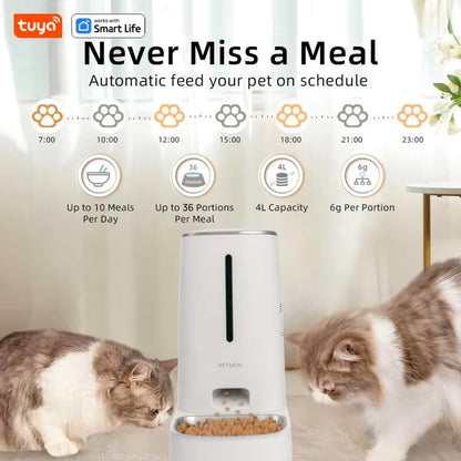 Wi-Fi Smart Automatic Pet Feeder 4L for Cats & Dogs – APP Control, Portion Scheduling, Stainless Steel Bowl, Low Food Alarm, Optional 1080P Camera