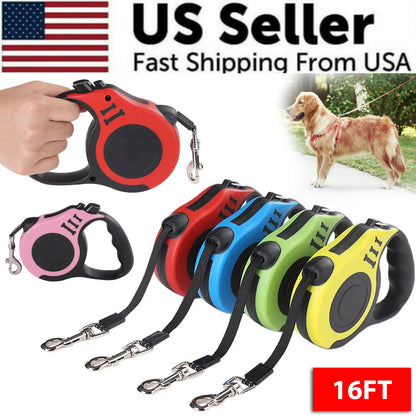 16.5FT Automatic Retractable Dog Leash Pet Collar Automatic Walking Lead Free 