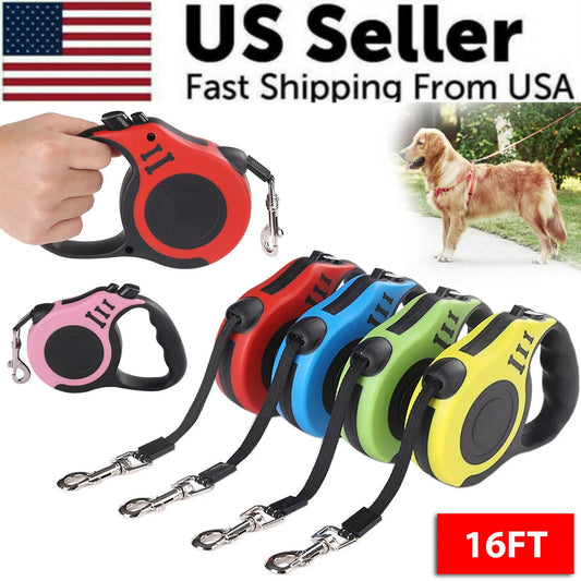16.5FT Automatic Retractable Dog Leash Pet Collar Automatic Walking Lead Free 