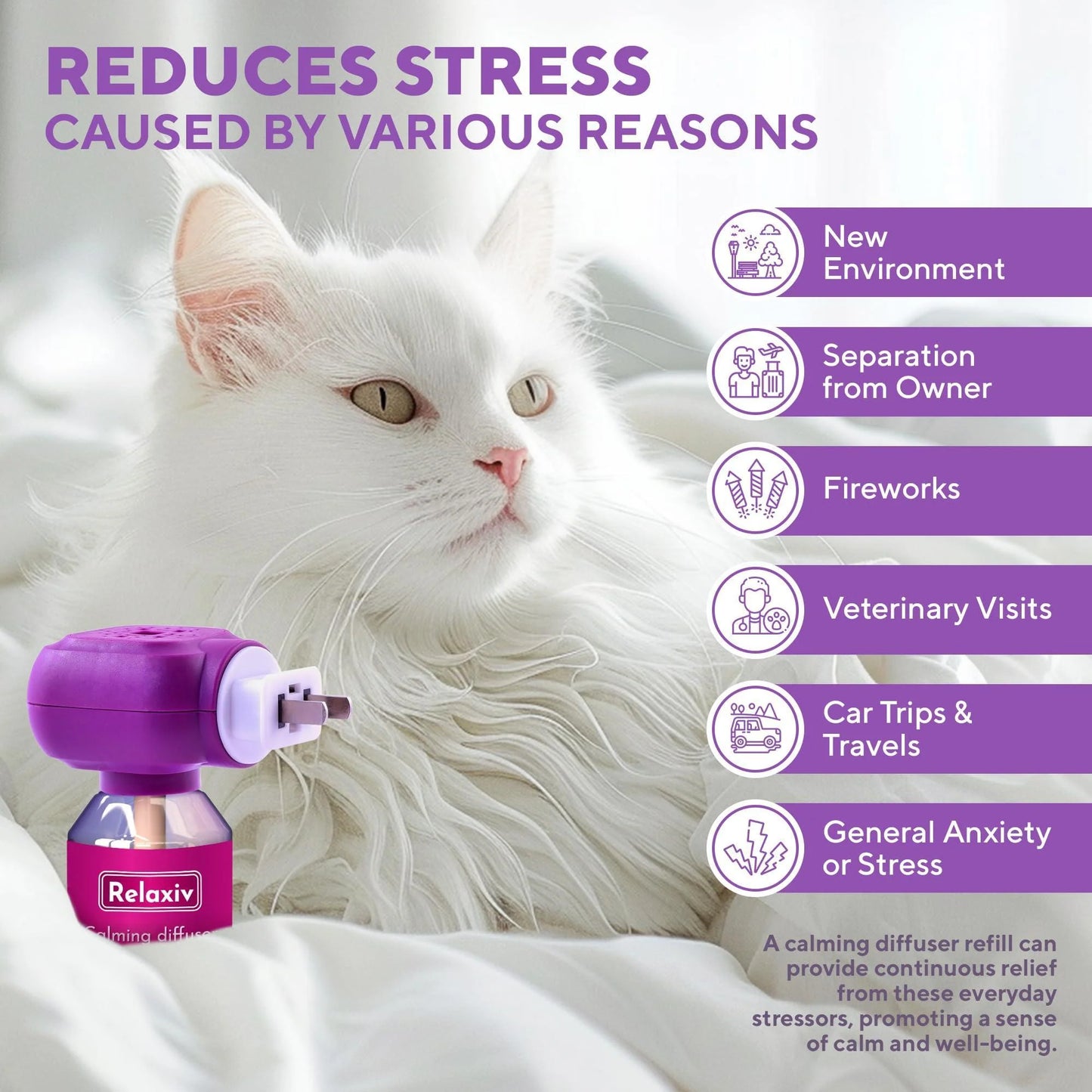 Cat Calming Diffuser Refill & Plug-In – 100% Drug-Free Anti-Stress Formula for Anxiety & Behavior Support