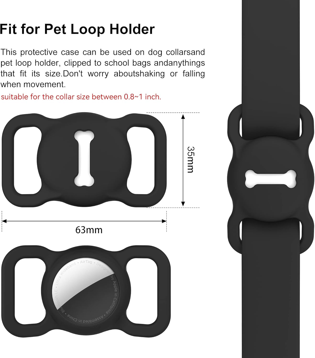 Airtag Dog Collar Holder 2-Pack – Soft Silicone Protective Case for Apple AirTag, Secure Pet Tracker Attachment for Dogs & Cats