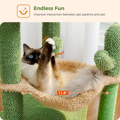 PAWZ Road Cactus Cat Tree Tower with Condo, Hammock & Scratching Posts – Cute Activity Center for Kittens & Cats