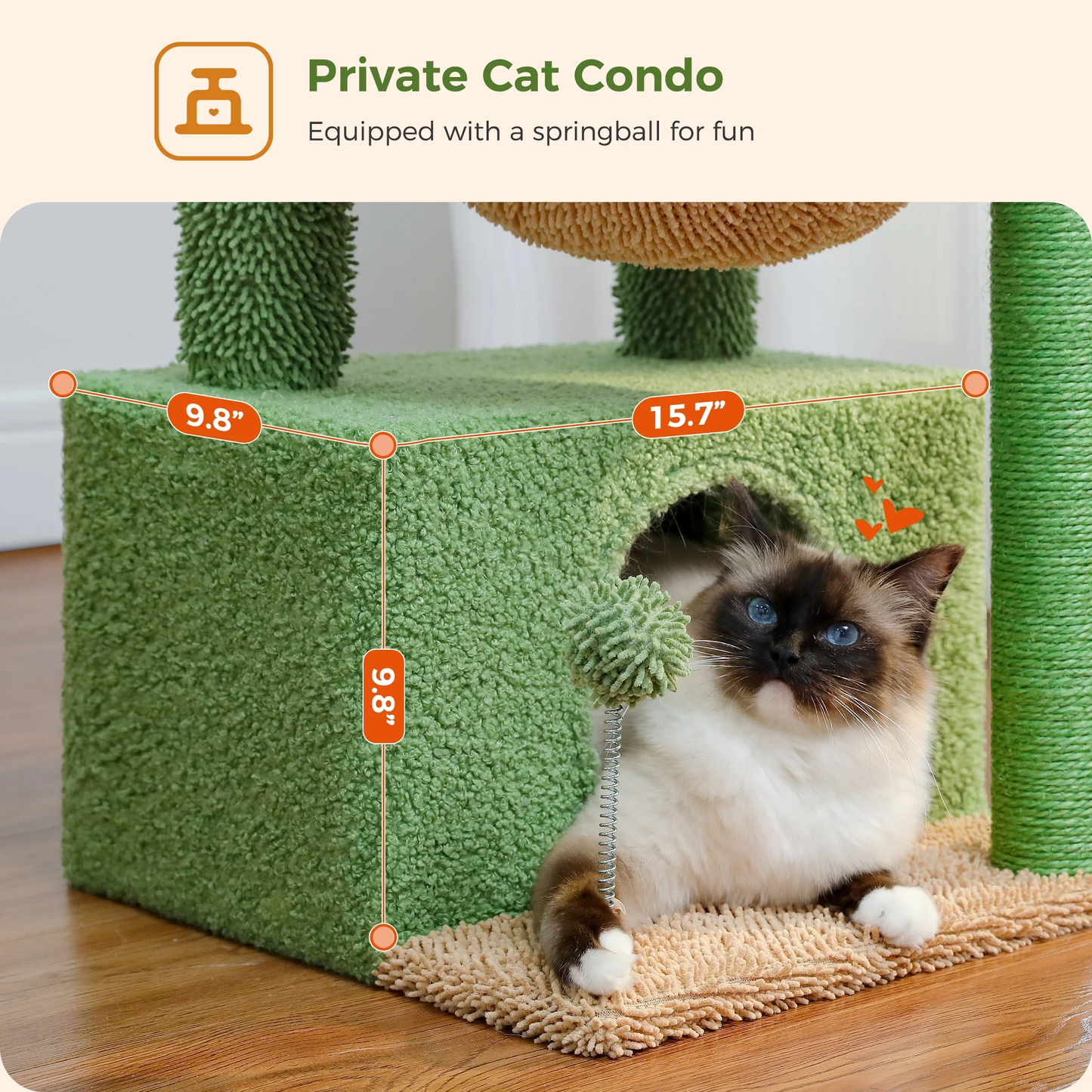 PAWZ Road Cactus Cat Tree Tower with Condo, Hammock & Scratching Posts – Cute Activity Center for Kittens & Cats