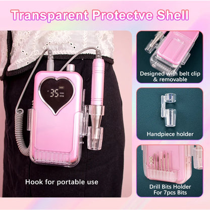 Nail Drill Machines for Manicure Drill Para Unas 35000 RPM Heart Portable Desktop Rechargeable Adjust Speed Low Noise Nail Drill