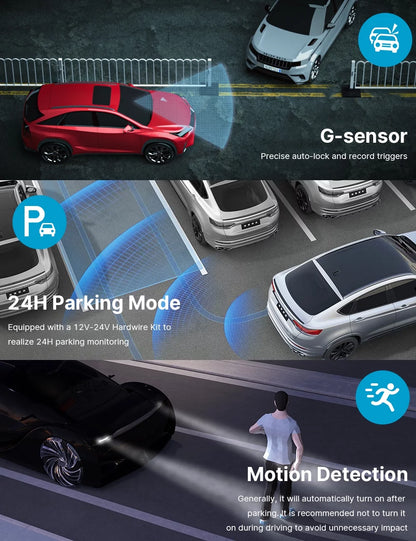 TOGUARD 4K Dual Dash Cam Front and Rear with 3" Screen, 1080P Waterproof Rear Camera, Night Vision, Loop Recording, G-Sensor, WDR & Parking Monitor