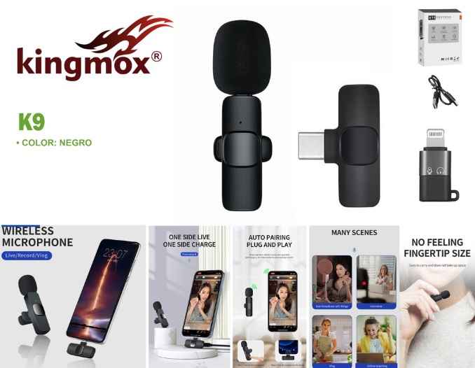 Micrófono Inalámbrico KINGMOX K9 Tipo-C y Lightning – Para Celular