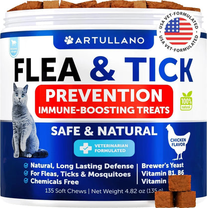 Natural Flea & Tick Prevention Chews for Cats – All-Natural, GMO-Free, Vitamin-Enriched