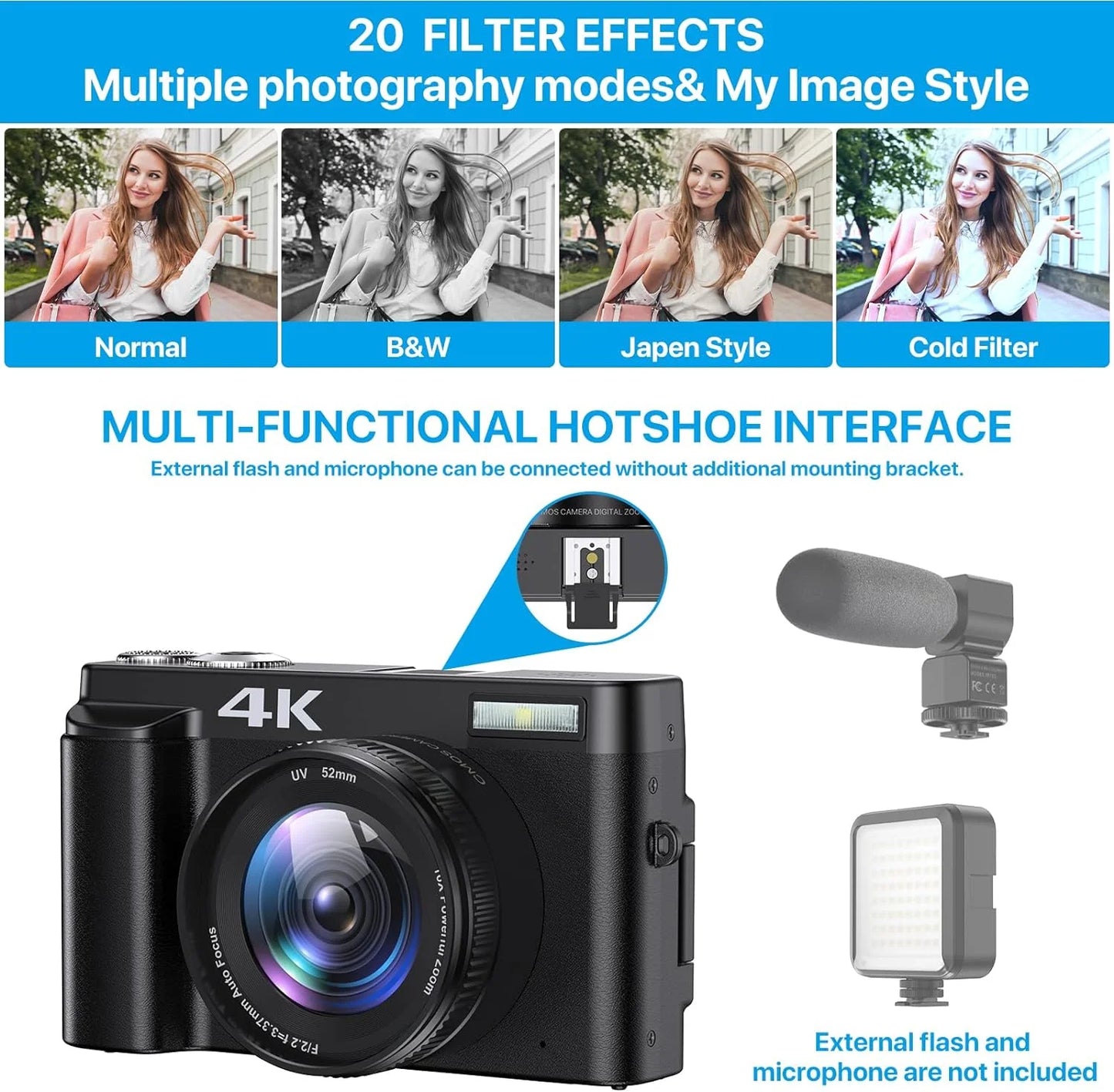 4K Vlogging Camera with Flip Screen – 48MP Digital Camera for Photography & YouTube, Autofocus, 16X Zoom, Compact Video Camera with 32GB SD Card Included