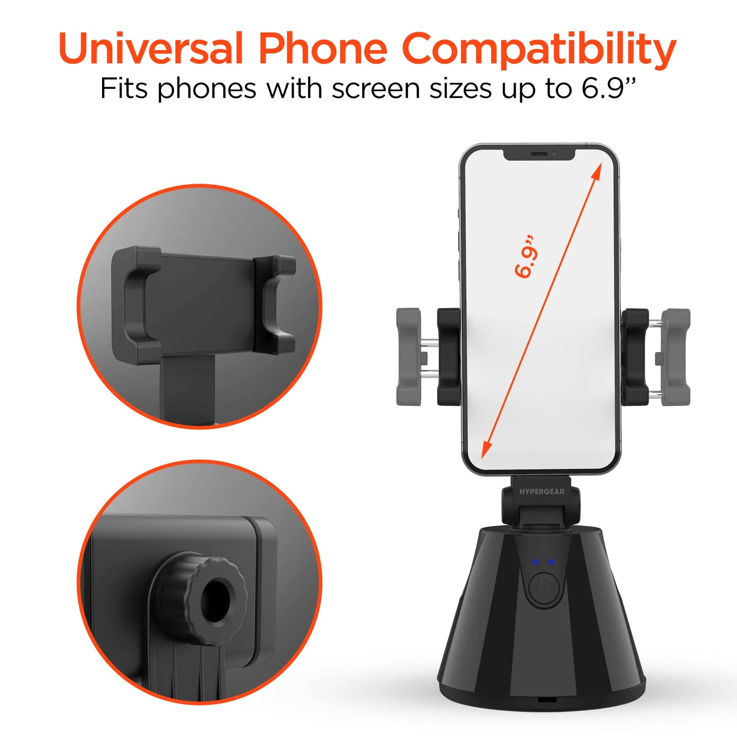 HyperGear HyperView Auto-Tracking Phone Mount – 360° Rotation, Face Tracking, Portrait & Landscape, Bluetooth App Control
