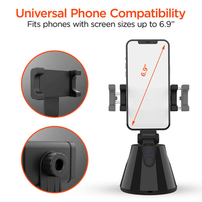 HyperGear HyperView Auto-Tracking Phone Mount – 360° Rotation, Face Tracking, Portrait & Landscape, Bluetooth App Control