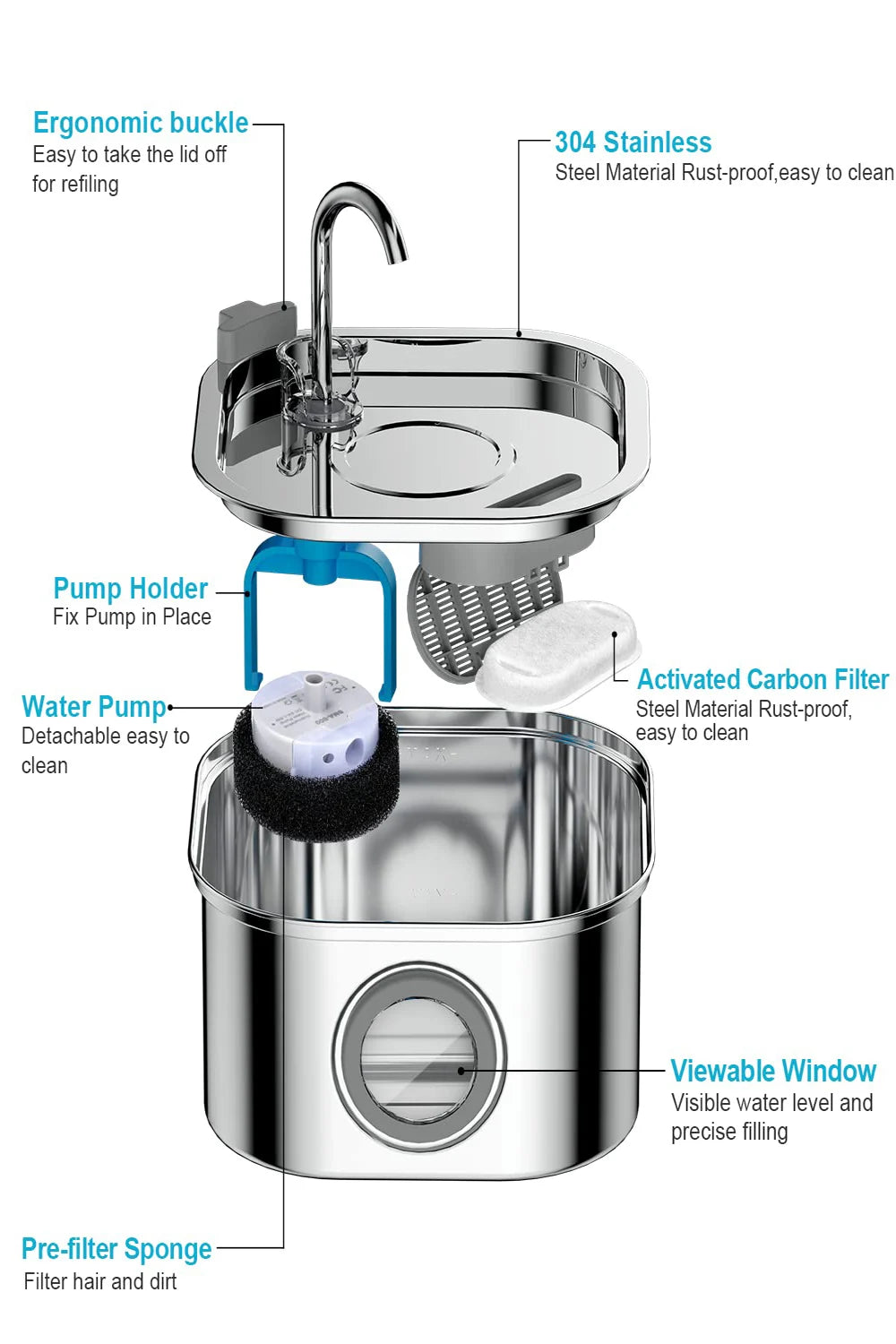 3L Stainless Steel Pet Water Fountain – Fresh, Clean & Quiet Hydration