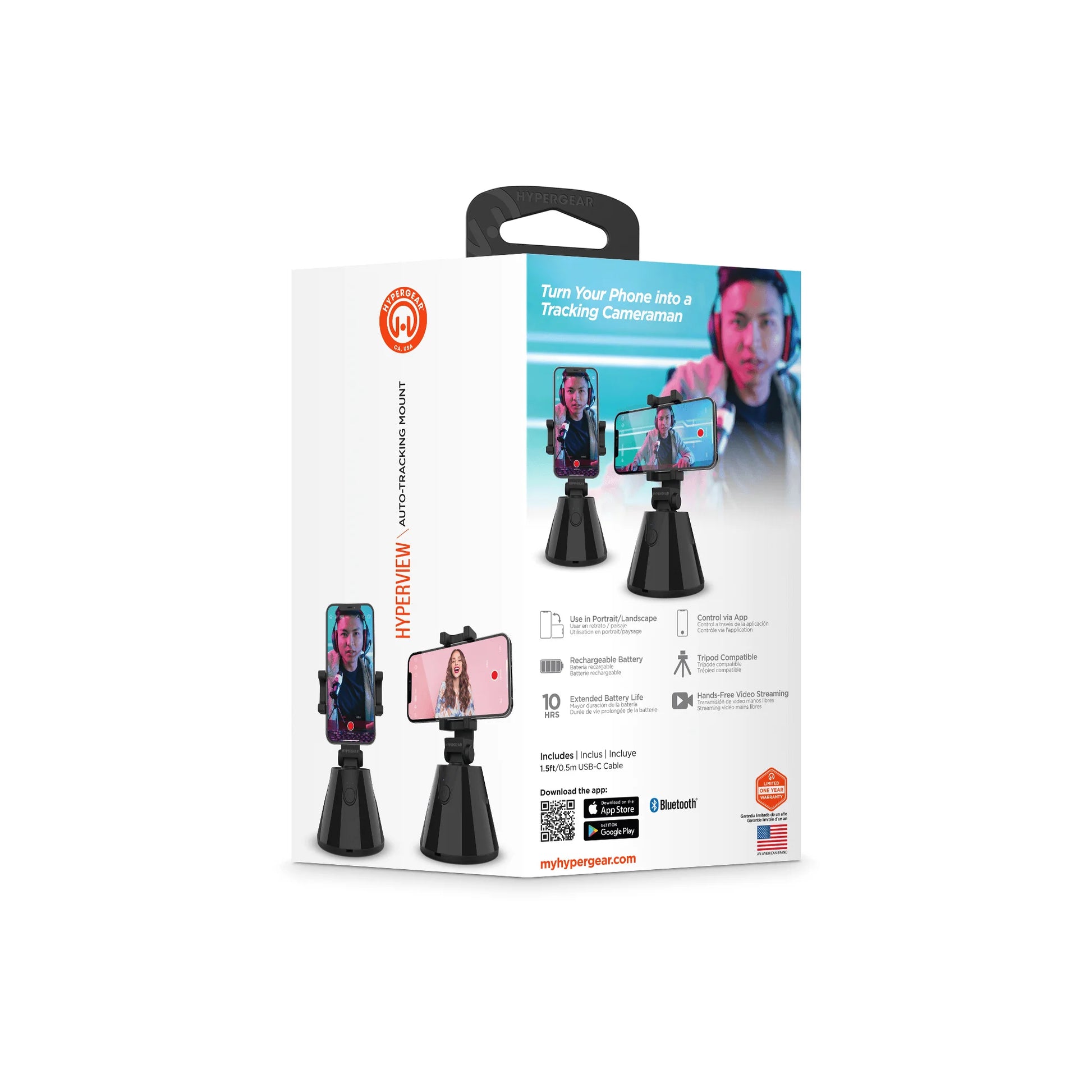 HyperGear HyperView Auto-Tracking Phone Mount – 360° Rotation, Face Tracking, Portrait & Landscape, Bluetooth App Control