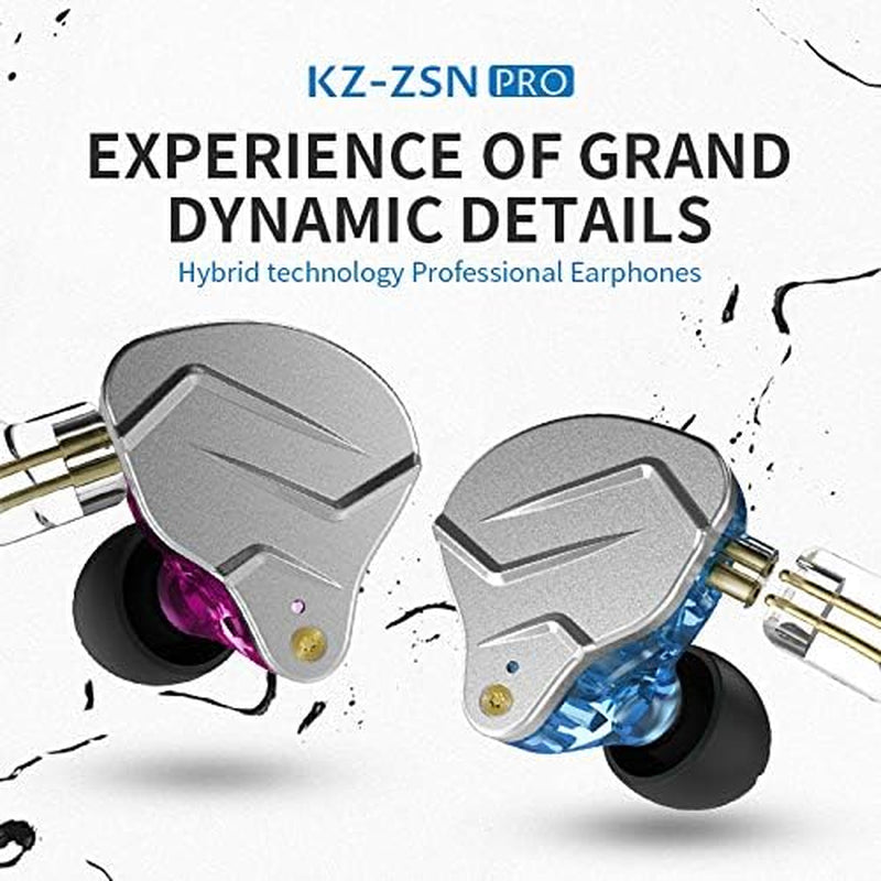 KZ ZSN Pro Hybrid Dual Driver Earphones – 1BA+1DD HiFi In-Ear Monitors with Detachable 2-Pin Cable, Noise Isolation, Zinc Alloy Faceplate (Black, No Mic)