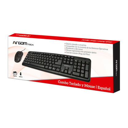 Combo Teclado y Mouse Clásico USB – ARGOM Tech | Conexión Plug & Play